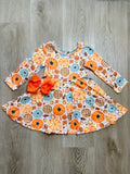 Bowtism Oh My Pumpkin Pie Twirl Dress with Matching Bow