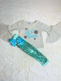 Bowtism Let It Snow Glitter Pants Set with Matching Bow