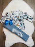 Bowtism Puppy Lover Denim Pants Set with Matching Bow