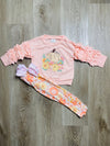 Bowtism Pink Harvest Ruffle Pants Set with Matching Bow