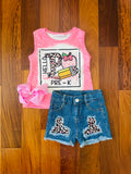 Bowtism Hello Pre-K School Shorts Set with Matching Bow