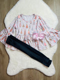 Bowtism Pink Tree Tiered Ruffle Pants Set with Matching Bow