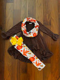 Bowtism Fall Leaves Scarf Pants Set with Matching Bow