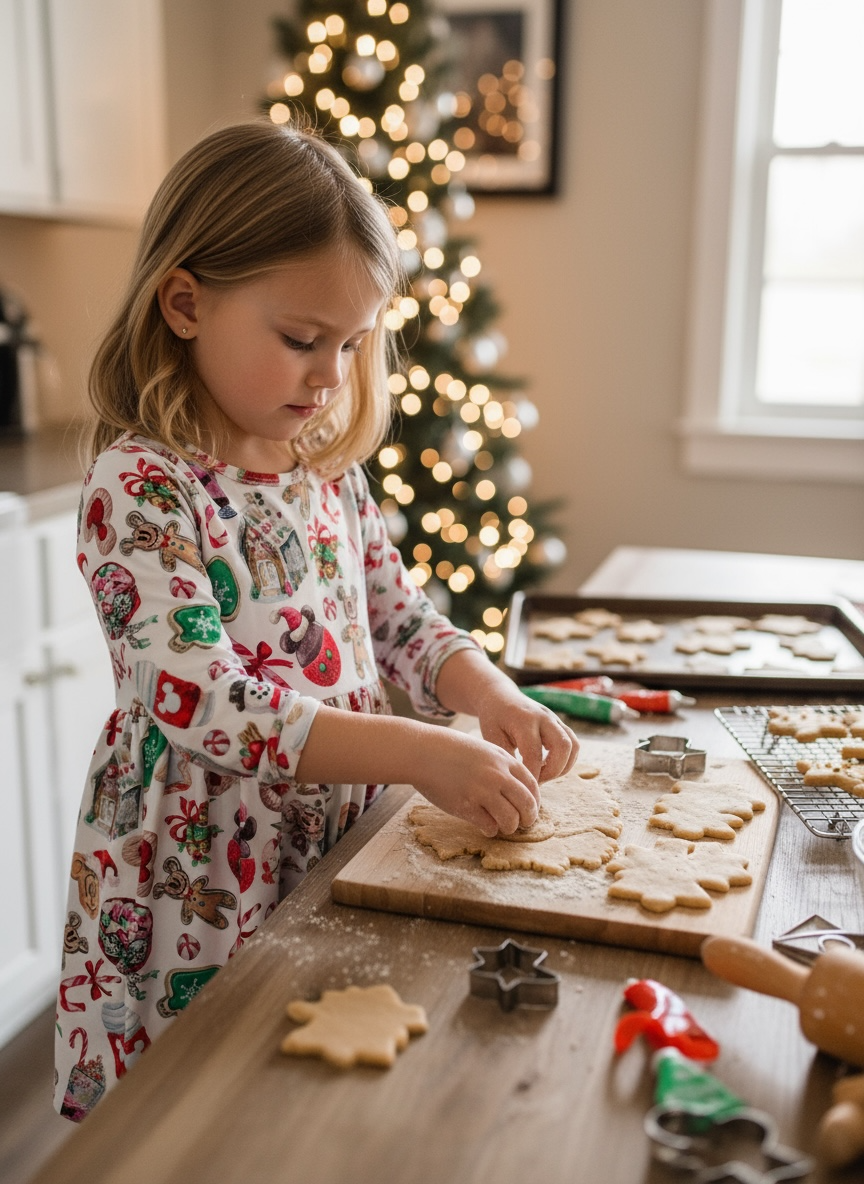 Mouse Parks Cookie Gingerbread Christmas Dress + Bow, 3XL-7/8 years