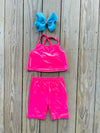 Bowtism Shimmer Workout Shorts Set with Matching Bow