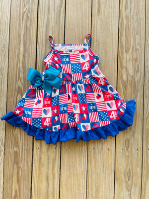 Bowtism Independence Day Dress with Matching Bow
