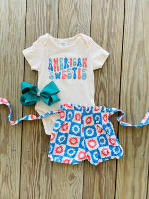 Bowtism Baby American Sweetie Bloomer Set with Matching Bow