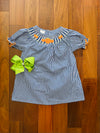 Bowtism Pumpkin Smock Dress with Matching Bow