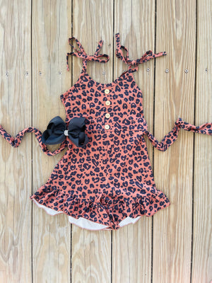 Bowtism Tiffany Cheetah Romper with Matching Bow