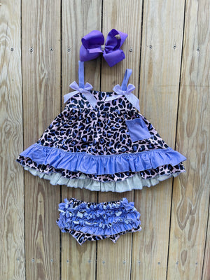 Bowtism Purple Cheetah Baby Bloomer Set with Matching Bow