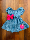 Bowtism Denim Apple Dress with Matching Bow