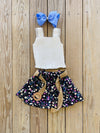 Bowtism Violet Belted Skirt Set with Matching Bow