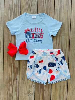 Bowtism Miss America Shorts Set with Matching Bow