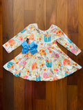 Bowtism Lydia Pumpkin Floral Dress with Matching Bow
