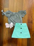 Bowtism Cheeky Plaid Aqua Skirt Set