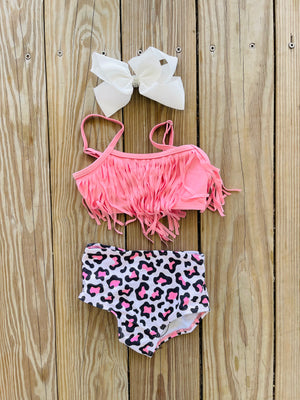 Bowtism Sassy Girl Fringe Bathing Suit with Matching Bow
