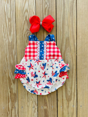 Bowtism Baby Lovin July 4th Romper with Matching Bow