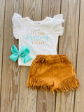 Bowtism Let Your Dreams Blossom Suede Shorts Set with Matching Bow