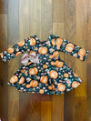 Bowtism Mallory Floral Pumpkin Twirl Dress with Matching Bow