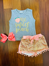 Bowtism Peach Shorts Set with Matching Bow
