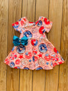 Bowtism July 4th Donut Dress with Matching Bow