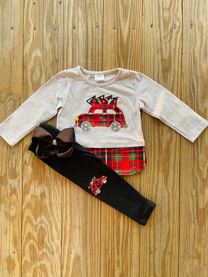 Bowtism Holiday Buggy Pants Set with Matching Bow