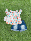 Bowtism Avery Floral Shorts Set with Matching Bow