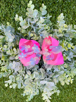 Bowtism Vibrant Pink Floral Lace Bow