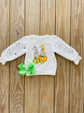 Bowtism Gnome Pumpkin Lace Sweater Shirt with Matching Bow