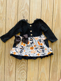 Bowtism Scary Cat Pumpkin Ruffle Dress with Matching Bow