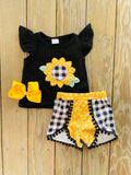 Bowtism Sunflower Shorts Set with Matching Bow
