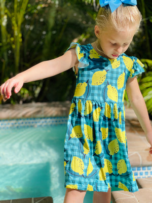 Bowtism Lemon & Gingham Dress with Matching Bow