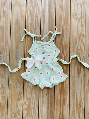Bowtism Green Linen Romper with Matching Bow