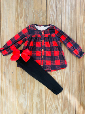 Bowtism Buffalo Plaid Pants Set with Matching Bow