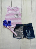 Bowtism Classic Purple Strip Shorts Set with Matching Bow