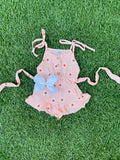 Bowtism Pink Floral Linen Romper