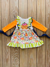 Bowtism Glitter Pumpkin Ruffle Dress with Matching Bow
