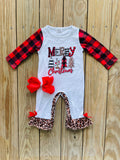 Bowtism Merry Christmas Romper with Matching Bow