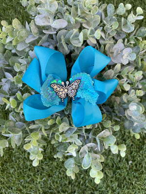 Bowtism Blue Butterfly Bling Bow