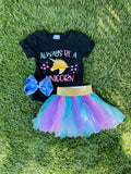 Bowtism Always Be A Unicorn Tutu Set with Matching Bow