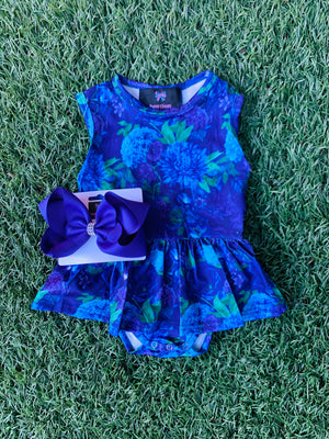 Bowtism Exclusive Dark Floral Tutu Romper with Matching Bow