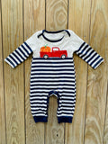 Bowtism Classic Stripe Pumpkin Truck Romper with Matching Bow