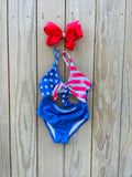 Bowtism Classic July 4th Bathing Suit with Matching Bow